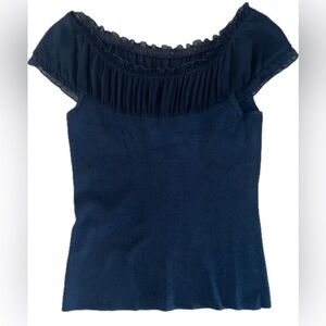 Vintage Black Sheer Off-Shoulder Mixed Fabric Top